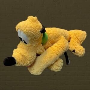 Disney Parks Pluto Plush Dog Green Collar Stuffed Animal Safari Nursery 15" Gift